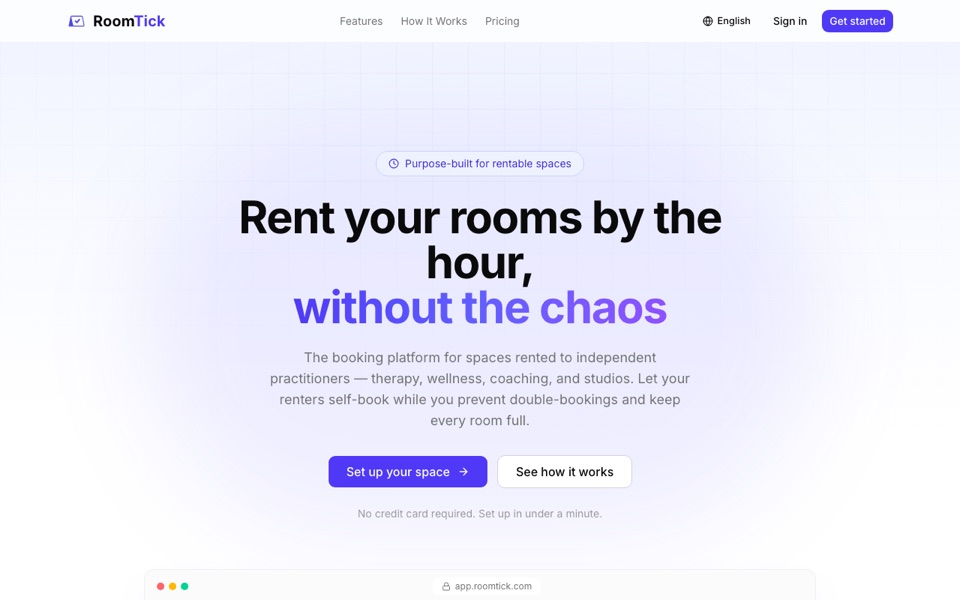 RoomTick: rent your rooms by the hour, without the chaos. A booking platform for therapists, coaches and studios.